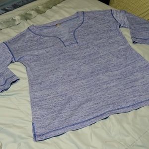 Talbots 3/4 Sleeve Tunic Y-Neck Top Blue Medium